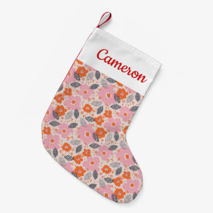 Add Your Name Cute Retro Floral Pattern Small Christmas Stocking