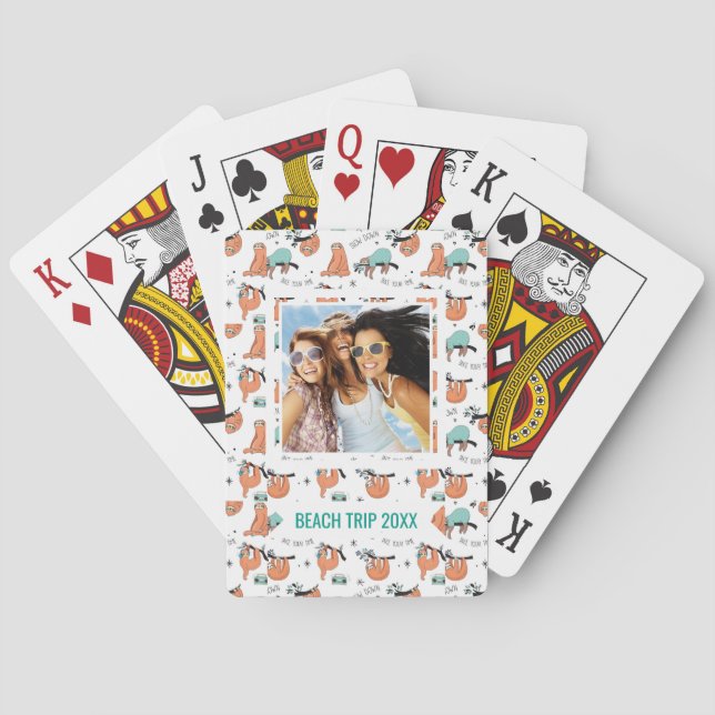 Add Your Name | Cute Sloth Pattern Playing Cards (Back)