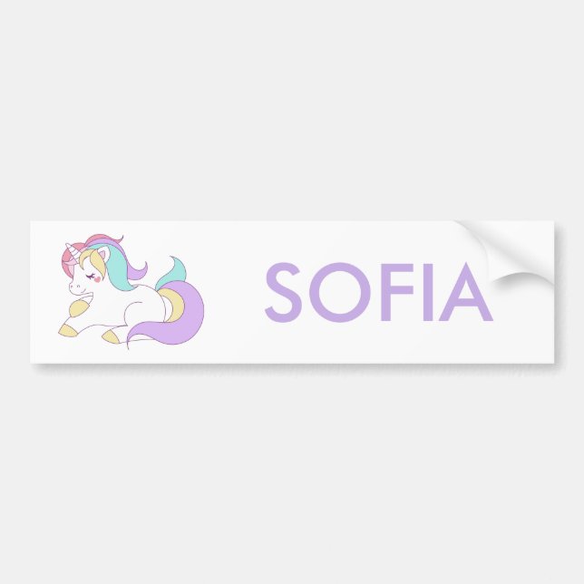 add Your Name Cute Unicorn Personalised Bumper Sticker (Front)