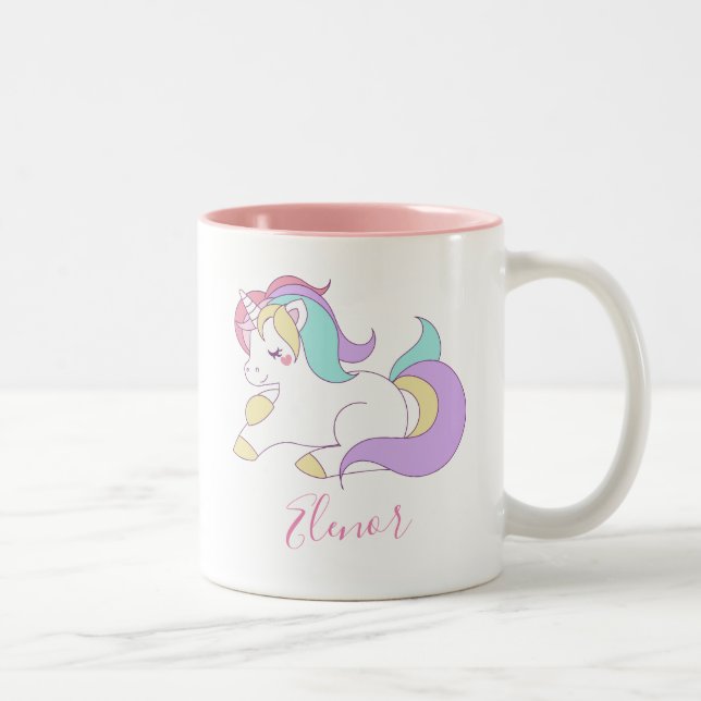Add Your Name Cute Unicorn Personalized Two-Tone Coffee Mug (Right)