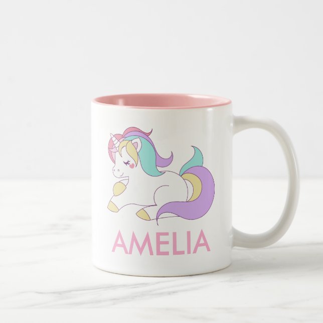 Add Your Name Cute Unicorn Personalized Two-Tone Coffee Mug (Right)
