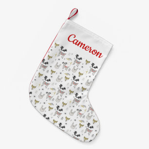 Add Your Name Cute Woodland Animal Doodle Small Christmas Stocking
