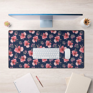 Add Your Name Dark Pink Watercolor Pattern Desk Mat