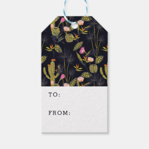 Add Your Name Dark Summer Night Cactus Pattern Gift Tags
