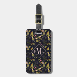 Add Your Name Dark Summer Night Cactus Pattern Luggage Tag