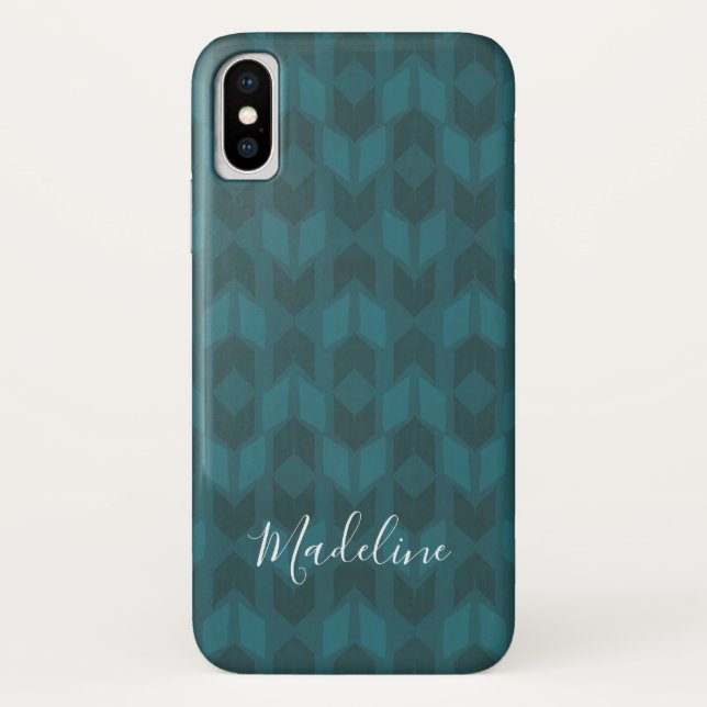 Add Your Name | Dark Teal Pattern Case-Mate iPhone Case (Back)