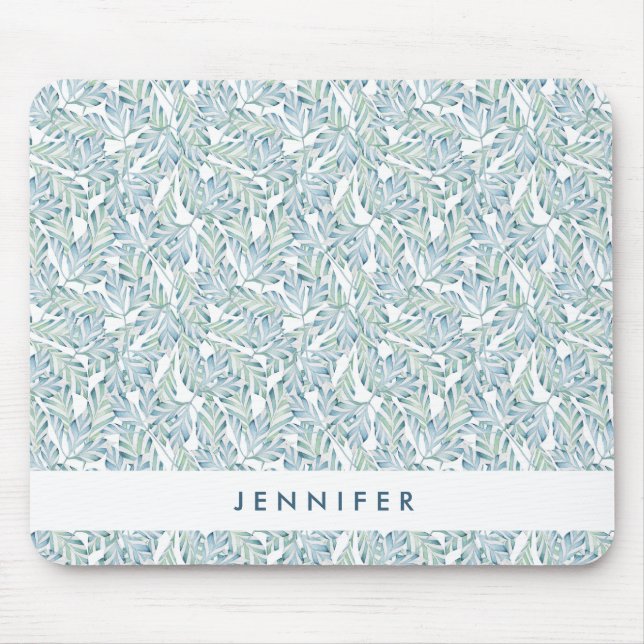 Add Your Name | Decorative Striped Leaf Pattern Mouse Pad (Front)
