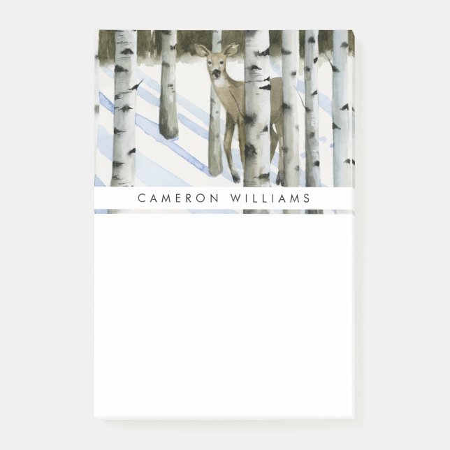 Add Your Name | Deer in Snowfall Post-it Notes (Front)