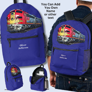 Add Your Name - Diesel Locomotive on Blue Printed Backpack