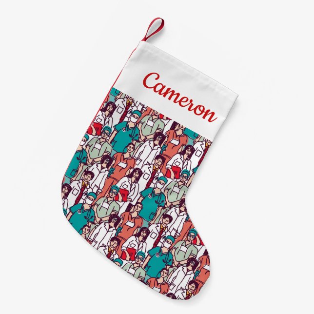 Add Your Name | Doctor & Surgeon Pattern Small Christmas Stocking (Front (Hanging))