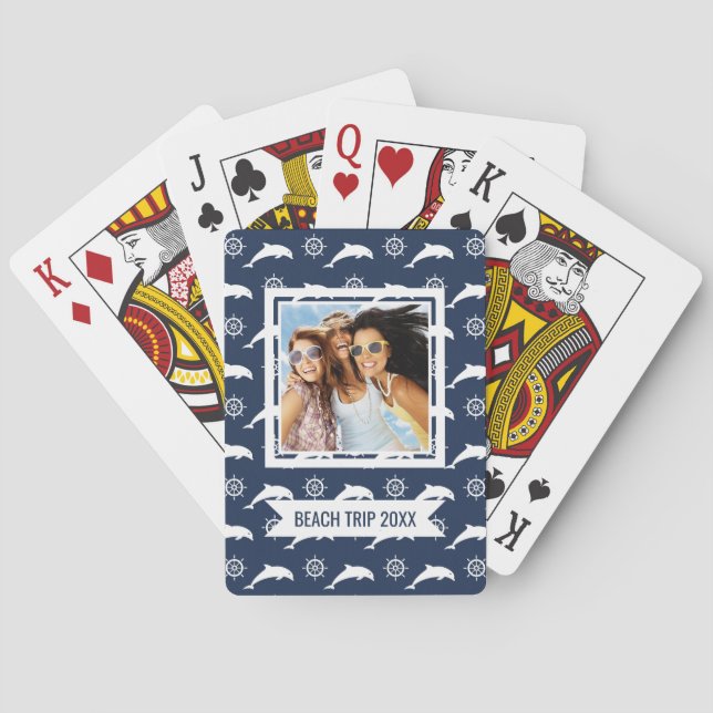 Add Your Name | Dolphins On Parade Pattern Playing Cards (Back)