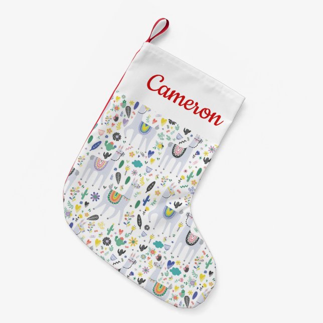 Add Your Name | Doodle Alpaca Pattern Small Christmas Stocking (Front (Hanging))