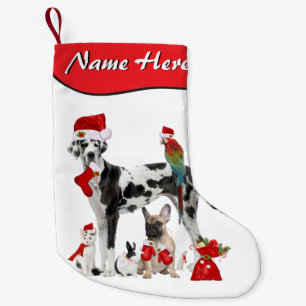 Add Your Name Double Sided Santa Pets Small Christmas Stocking
