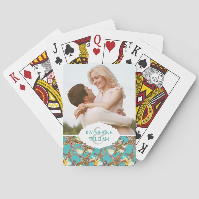 Add Your Name | Fanciful Starfish Pattern Playing Cards (Back)