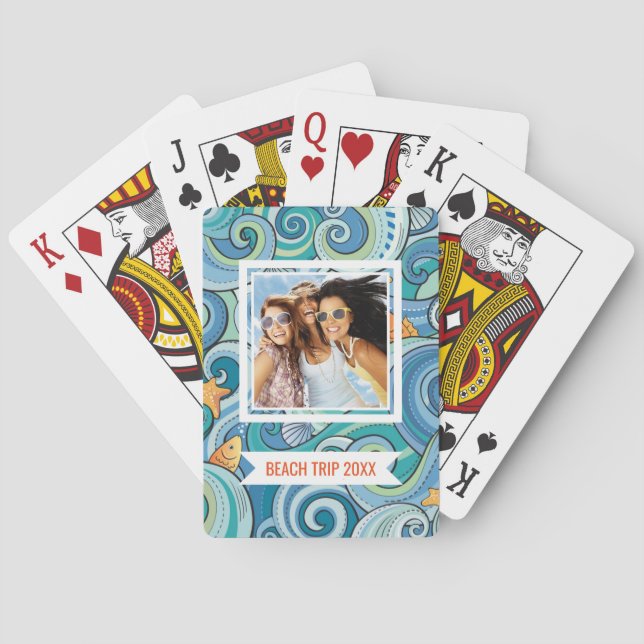 Add Your Name | Fish Among The Waves Pattern Playing Cards (Back)