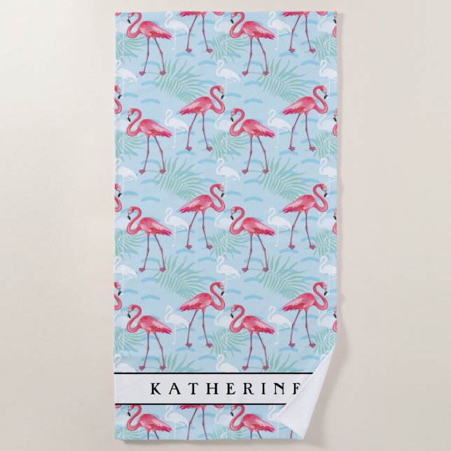Add Your Name | Flamingo Pattern Beach Towel (Front)