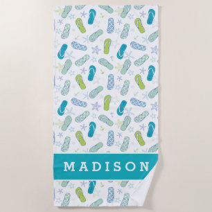 Add Your Name   Flip Flop Pattern Beach Towel