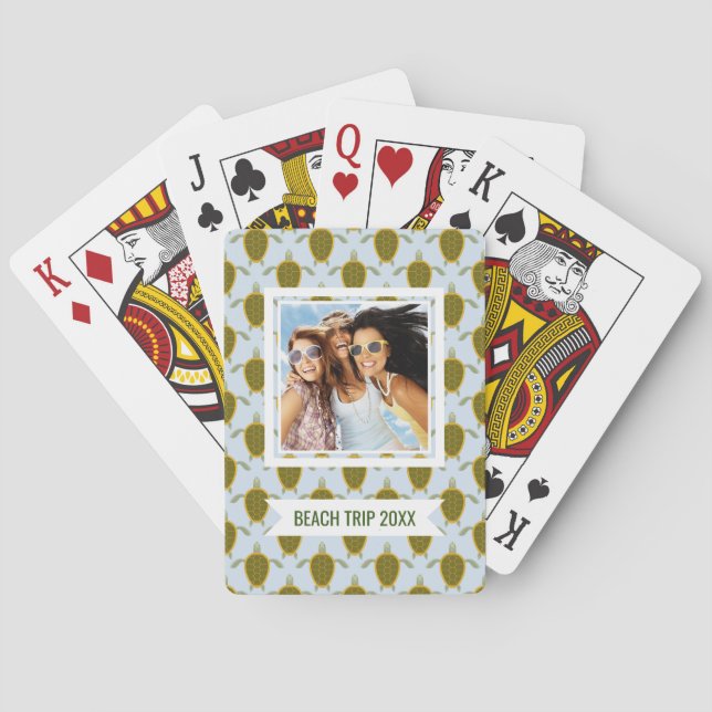 Add Your Name | Flock Of Sea Turtles Pattern Playing Cards (Back)