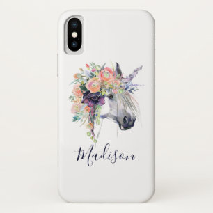 Add Your Name   Floral Dressed Unicorn iPhone X Case
