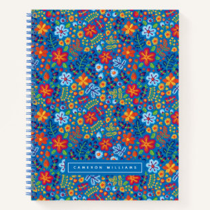Add Your Name   Floral Embroidery Pattern Notebook