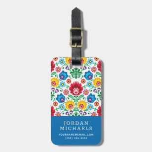 Add Your Name Floral Heart Folk Art Pattern Luggage Tag
