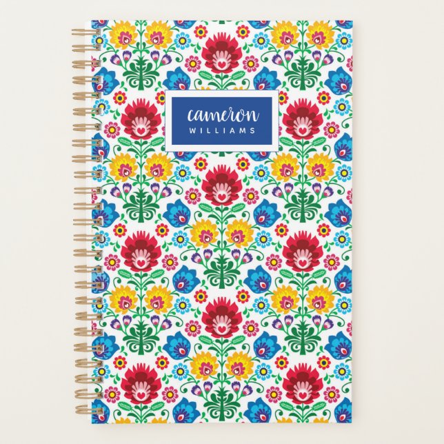Add Your Name | Floral Heart Folk Art Pattern Planner (Front)