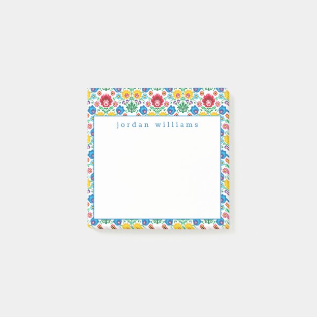 Add Your Name | Floral Heart Folk Art Pattern Post-it Notes (Front)