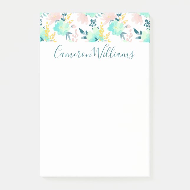 Add Your Name | Floral Watercolor Pattern Post-it Notes (Front)