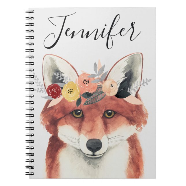 Add Your Name | Flower Crown Forester Fox Notebook (Front)