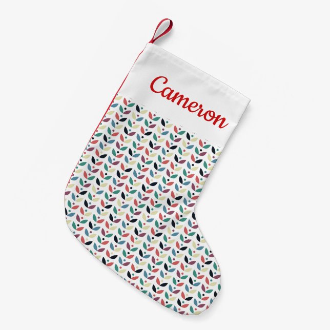 Add Your Name | Folk Art Floral Geometric Pattern Small Christmas Stocking (Front (Hanging))
