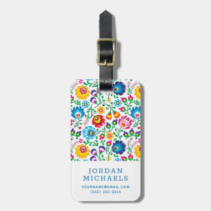 Add Your Name Folk Art Flower Pattern Luggage Tag