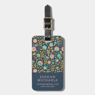 Add Your Name Folk Art Flower Pattern Luggage Tag