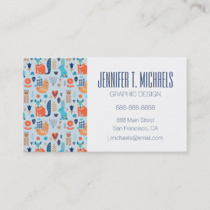 Add Your Name   Folk Art Woodland Animal Pattern Business Card