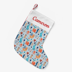 Add Your Name Folk Art Woodland Animal Pattern Small Christmas Stocking