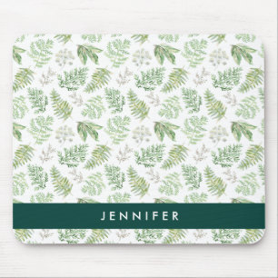Add Your Name Forest Greenery Pattern Mouse Pad