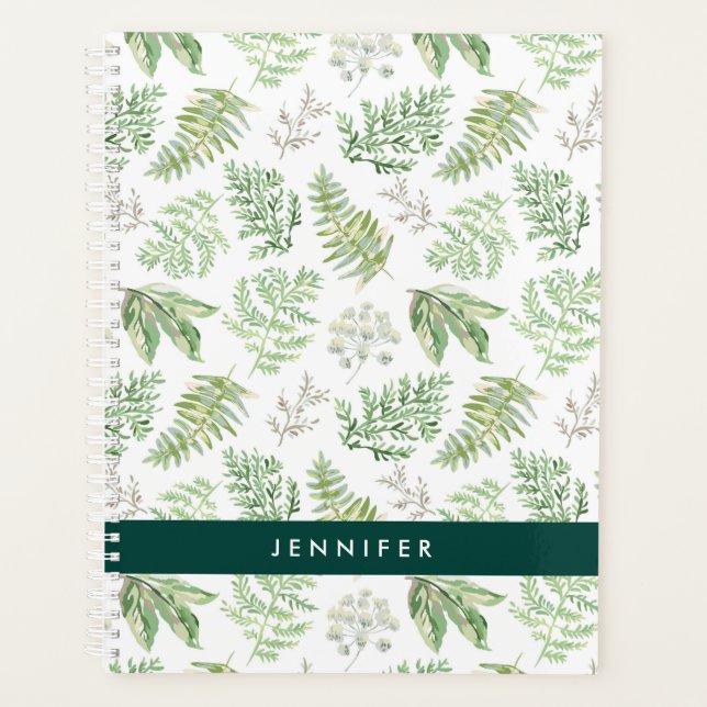 Add Your Name | Forest Greenery Pattern Planner (Front)