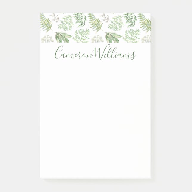 Add Your Name | Forest Greenery Pattern Post-it Notes (Front)
