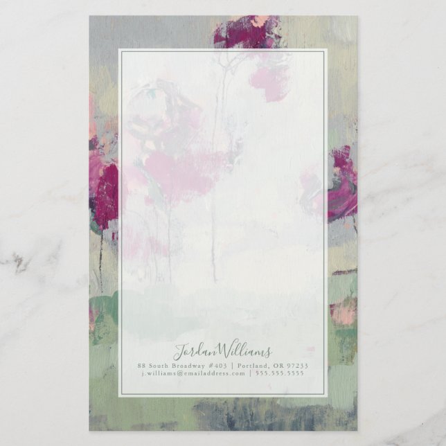 Add Your Name | Fuchsia Treeline Stationery (Front)