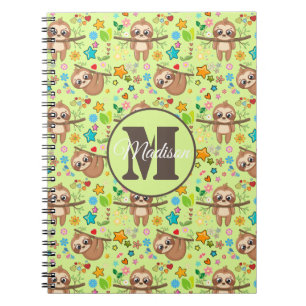 Add Your Name Funny Floral Sloth Pattern Notebook