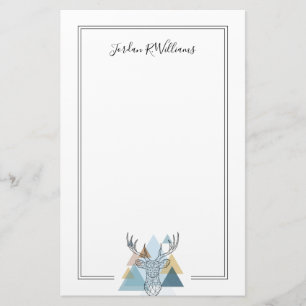 Add Your Name Geometric Deer Portrait Stationery