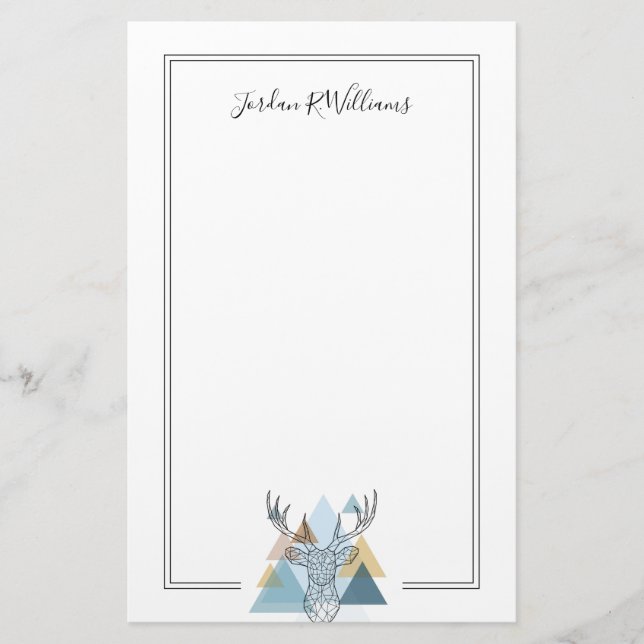 Add Your Name | Geometric Deer Portrait Stationery (Front)