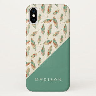 Add Your Name Geometric Feather Pattern iPhone X Case