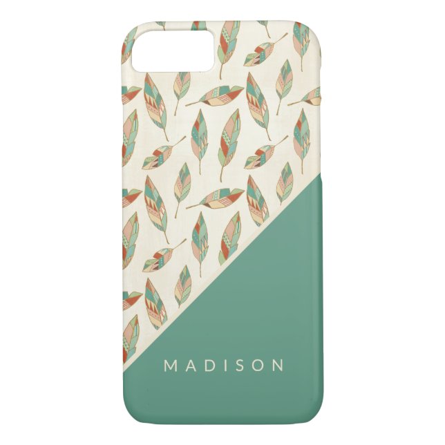 Add Your Name | Geometric Feather Pattern Case-Mate iPhone Case (Back)