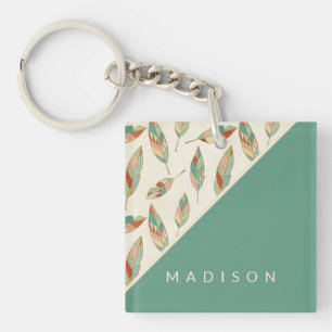 Add Your Name   Geometric Feather Pattern Key Ring