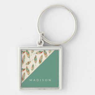 Add Your Name   Geometric Feather Pattern Key Ring