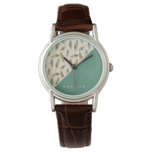 Add Your Name   Geometric Feather Pattern Watch