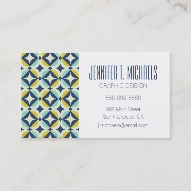 Add Your Name | Geometric Gold & Blue Pattern Business Card (Front)