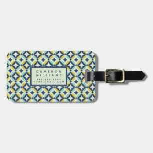 Add Your Name Geometric Gold & Blue Pattern Luggage Tag