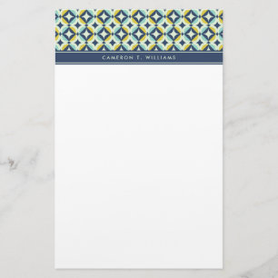 Add Your Name   Geometric Gold & Blue Pattern Stationery