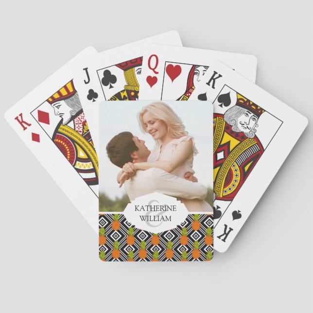 Add Your Name | Geometric Pineapples Playing Cards (Back)